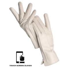 Classic Velvet Insole Side Decorated Stitch Winter Touch Screen Gloves - Beige