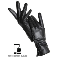 Classic Velvet Insole Side Decorated Stitch Winter Touch Screen Gloves - Black