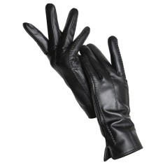 Classic Velvet Insole Side Decorated Stitch Winter Standard Gloves - Black