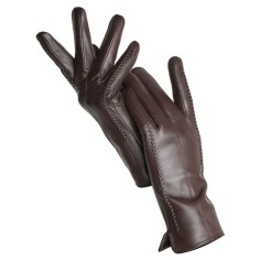 Classic Velvet Insole Side Decorated Stitch Winter Standard Gloves - Brown
