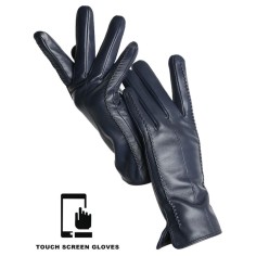 Classic Velvet Insole Side Decorated Stitch Winter Touch Screen Gloves - Dark Blue