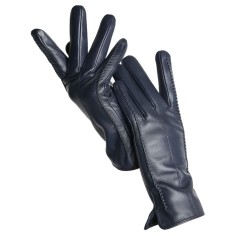 Classic Velvet Insole Side Decorated Stitch Winter Standard Gloves - Dark Blue