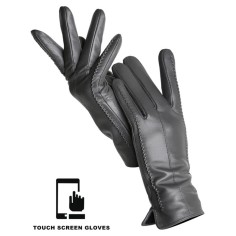 Classic Velvet Insole Side Decorated Stitch Winter Touch Screen Gloves - Dark Gray