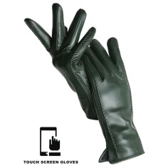 Classic Velvet Insole Side Decorated Stitch Winter Touch Screen Gloves - Dark Green