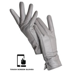 Classic Velvet Insole Side Decorated Stitch Winter Touch Screen Gloves - Gray