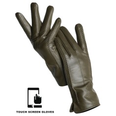 Classic Velvet Insole Side Decorated Stitch Winter Touch Screen Gloves - Green
