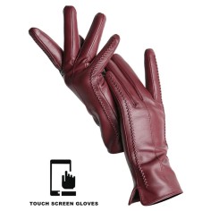 Classic Velvet Insole Side Decorated Stitch Winter Touch Screen Gloves - Burgundy