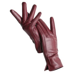 Classic Velvet Insole Side Decorated Stitch Winter Standard Gloves - Burgundy