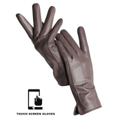 Classic Velvet Insole Side Decorated Stitch Winter Touch Screen Gloves - Khaki