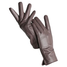 Classic Velvet Insole Side Decorated Stitch Winter Standard Gloves - Khaki