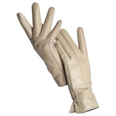 Classic Velvet Insole Side Decorated Stitch Winter Standard Gloves - Light Beige