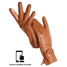 Classic Velvet Insole Side Decorated Stitch Winter Touch Screen Gloves - Mustard