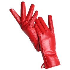 Classic Velvet Insole Side Decorated Stitch Winter Standard Gloves - Red