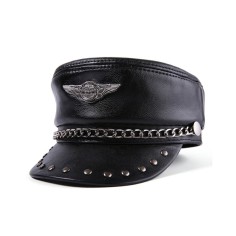 Chain and Rivet Decorated Visor Casquette Captain Motorcycle Hats - Black