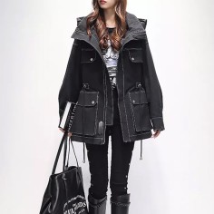 Oversized Waterproof Windbreaker Hood Coats - Black