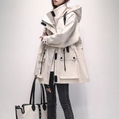 Oversized Waterproof Windbreaker Hood Coats - White