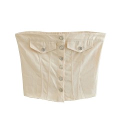 Street Summer Style Crop Chest Denim Sleeveless Over Top - Apricot