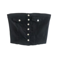 Street Summer Style Crop Chest Denim Sleeveless Over Top - Black