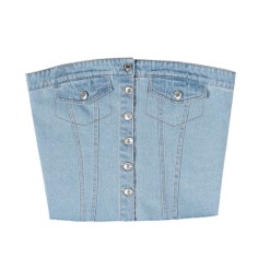 Street Summer Style Crop Chest Denim Sleeveless Over Top - Light Blue