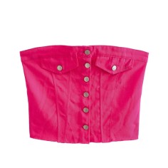 Street Summer Style Crop Chest Denim Sleeveless Over Top - Rose Red