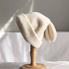 Soft Knitted Cute Anime Warm Short Plush Winter Bunny Hats - Beige