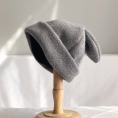 Soft Knitted Cute Anime Warm Short Plush Winter Bunny Hats - Gray
