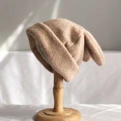 Soft Knitted Cute Anime Warm Short Plush Winter Bunny Hats - Khaki