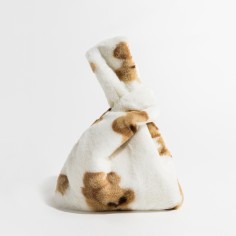 Japanese Mini Wrist Knot Faux Fur Foldable Shopping Bags - Teddy Bears