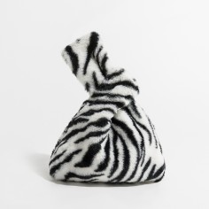 Japanese Mini Wrist Knot Faux Fur Foldable Shopping Bags - Zebra