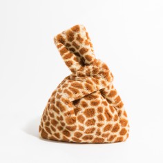 Japanese Mini Wrist Knot Faux Fur Foldable Shopping Bags - Giraffe