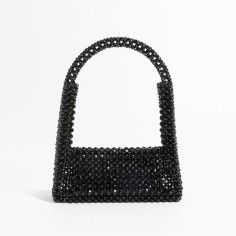Metallic Beaded Small Flap Shoulder Bags - Black
