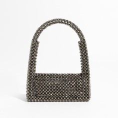 Metallic Beaded Small Flap Shoulder Bags - Silver