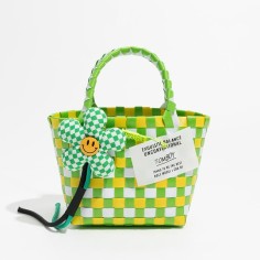 Jelly Color PVC Checkered Summer Beach Picnic Handbag Bags - Multicolor
