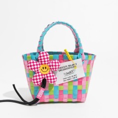 Jelly Color PVC Checkered Summer Beach Picnic Handbag Bags - Multicolor