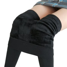 High Waist Stretchy Warm Winter Leggings Pants - Black