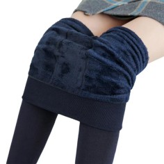 High Waist Stretchy Warm Winter Leggings Pants - Navy