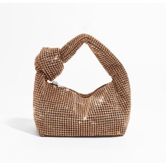 Chic Glitter Rhinestones Sparkling Crystal Evening Bags - Brown