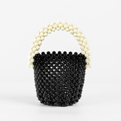 Multicolor Beaded Cross Body Bucket Hand Bags - Black
