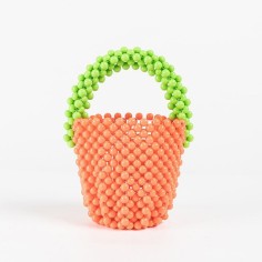 Multicolor Beaded Cross Body Bucket Hand Bags - Orange
