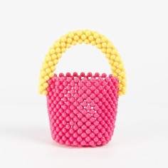 Multicolor Beaded Cross Body Bucket Hand Bags - Pink