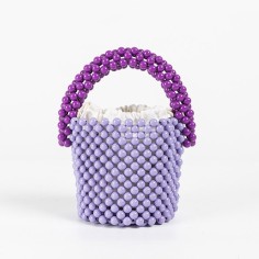 Multicolor Beaded Cross Body Bucket Hand Bags - Purple