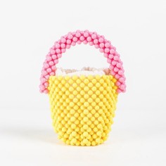 Multicolor Beaded Cross Body Bucket Hand Bags - Yellow
