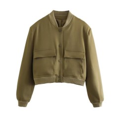 Long Sleeve Big Pockets Elegant Streetwear Spring Autumn Coats Jackets - Army Green