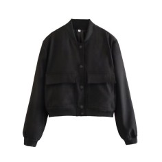 Long Sleeve Big Pockets Elegant Streetwear Spring Autumn Coats Jackets - Black