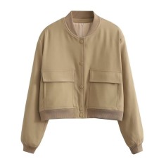 Long Sleeve Big Pockets Elegant Streetwear Spring Autumn Coats Jackets - Khaki
