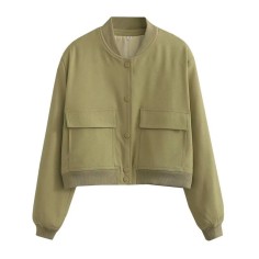 Long Sleeve Big Pockets Elegant Streetwear Spring Autumn Coats Jackets - Olive Green