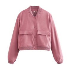 Long Sleeve Big Pockets Elegant Streetwear Spring Autumn Coats Jackets - Pink
