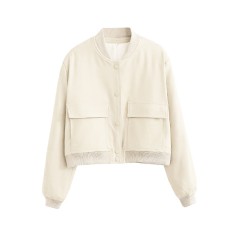 Long Sleeve Big Pockets Elegant Streetwear Spring Autumn Coats Jackets - White