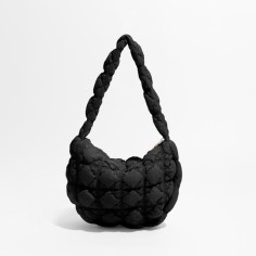 Lightweight Bubble Pillow Shoulder Zipper Bag - Black