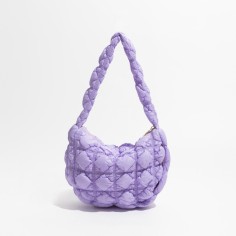 Lightweight Bubble Pillow Shoulder Zipper Bag - Purple